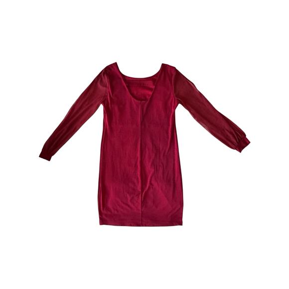Sweet Storm Burgundy Bodycon Dress M Sheer Split Sleeve Stretch Party Cocktail - Picture 5 of 7